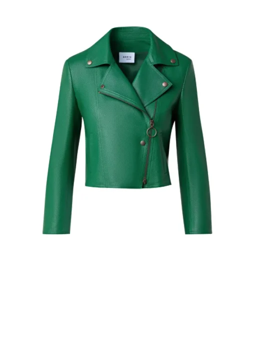 Biker jasje kort groen leder | DELSCHER. Fashion