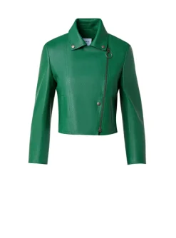 Biker jasje kort groen leder | DELSCHER. Fashion