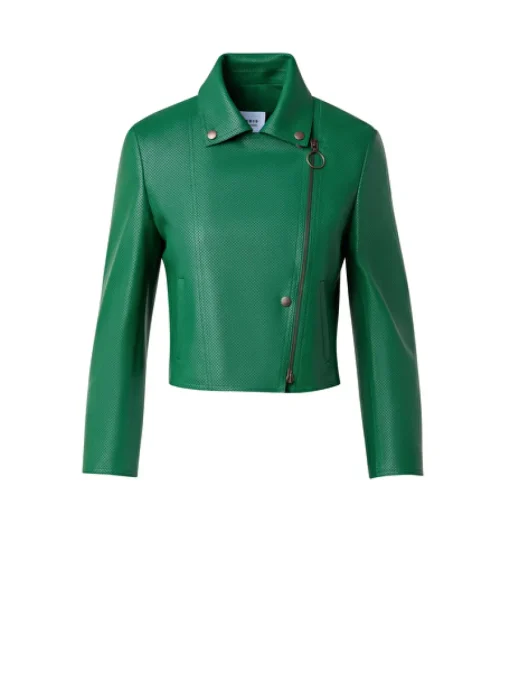 Biker jasje kort groen leder | DELSCHER. Fashion