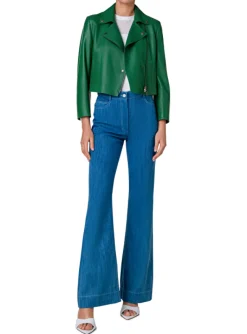 Biker jasje kort groen leder | DELSCHER. Fashion