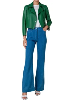 Biker jasje kort groen leder | DELSCHER. Fashion