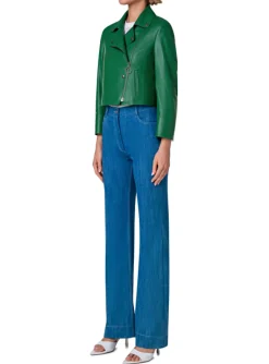 Biker jasje kort groen leder | DELSCHER. Fashion