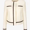 Blazer fiorito ronde hals offwhite met bruine bies | DELSCHER. Fashion