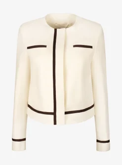 Blazer fiorito ronde hals offwhite met bruine bies | DELSCHER. Fashion