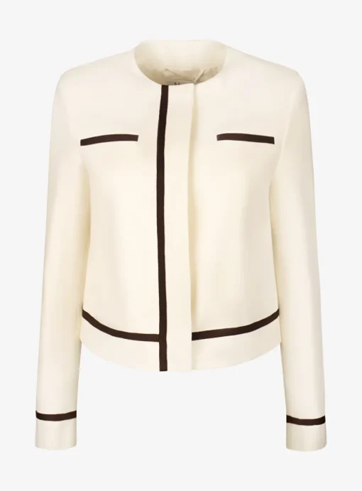 Blazer fiorito ronde hals offwhite met bruine bies | DELSCHER. Fashion