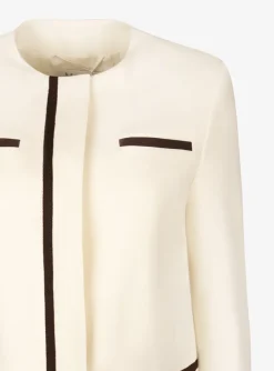 Blazer fiorito ronde hals offwhite met bruine bies | DELSCHER. Fashion