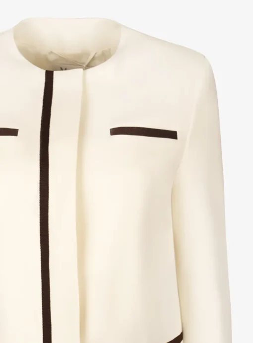 Blazer fiorito ronde hals offwhite met bruine bies | DELSCHER. Fashion