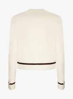 Blazer fiorito ronde hals offwhite met bruine bies | DELSCHER. Fashion