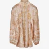 Blouse acacia oranje dessin linnen ramie | DELSCHER. Fashion