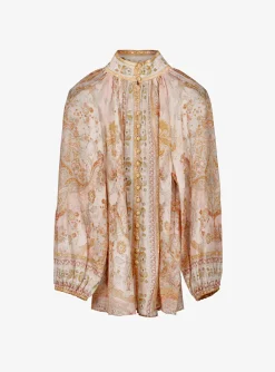 Blouse acacia oranje dessin linnen ramie | DELSCHER. Fashion