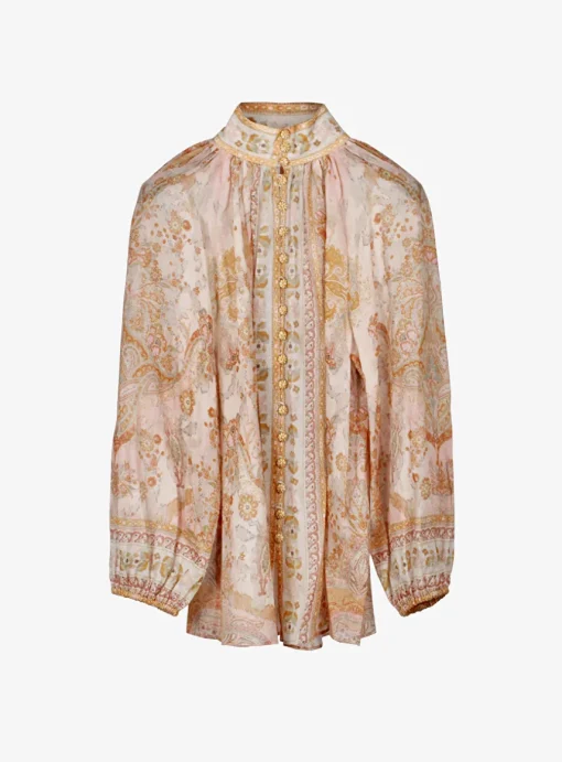 Blouse acacia oranje dessin linnen ramie | DELSCHER. Fashion