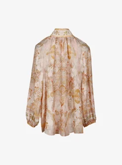 Blouse acacia oranje dessin linnen ramie | DELSCHER. Fashion