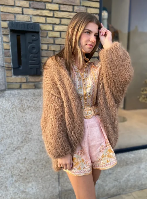 Blouse acacia oranje dessin linnen ramie | DELSCHER. Fashion