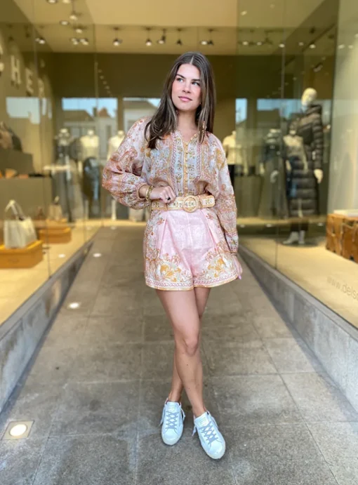 Blouse acacia oranje dessin linnen ramie | DELSCHER. Fashion