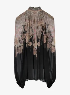 Blouse billow zwart met pink paisley print | DELSCHER. Fashion