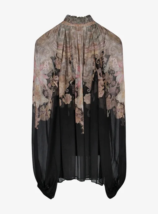 Blouse billow zwart met pink paisley print | DELSCHER. Fashion