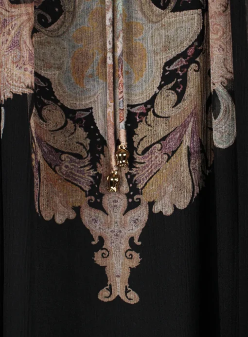 Blouse billow zwart met pink paisley print | DELSCHER. Fashion