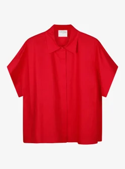 Blouse boxy korte mouw rood | DELSCHER. Fashion