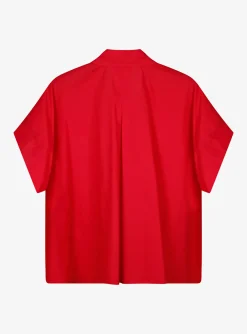 Blouse boxy korte mouw rood | DELSCHER. Fashion