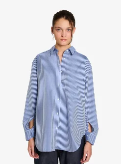 Blouse braxton blauw kobalt streep | DELSCHER. Fashion