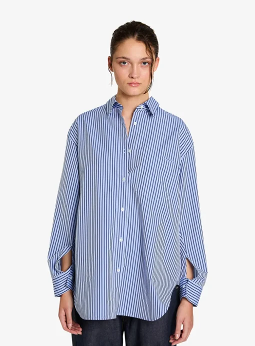 Blouse braxton blauw kobalt streep | DELSCHER. Fashion