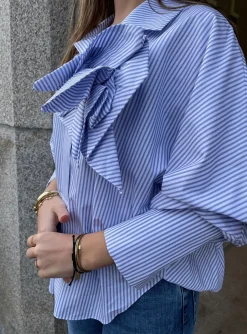 Blouse cami streep blauw wit | DELSCHER. Fashion