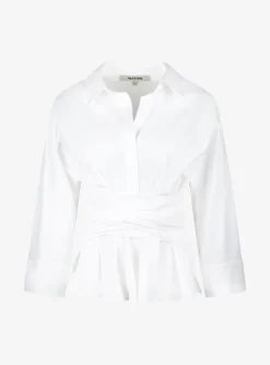 Blouse citron wit met strik taille | DELSCHER. Fashion