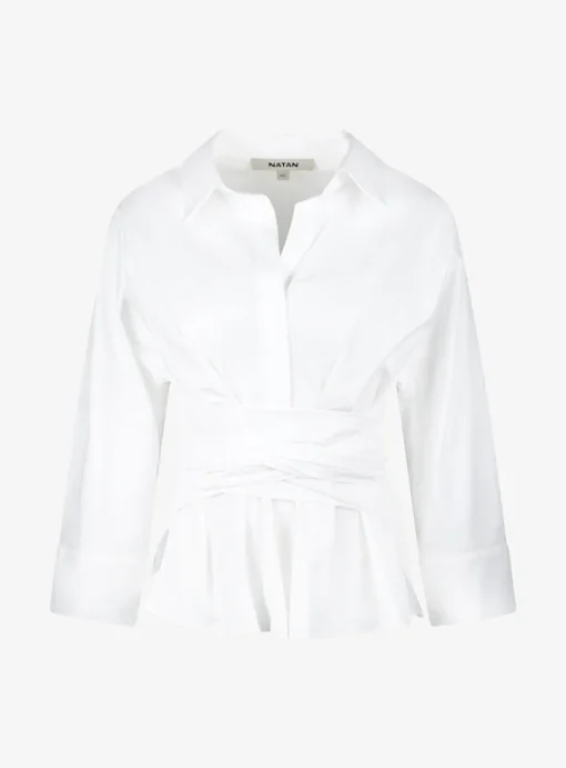 Blouse citron wit met strik taille | DELSCHER. Fashion