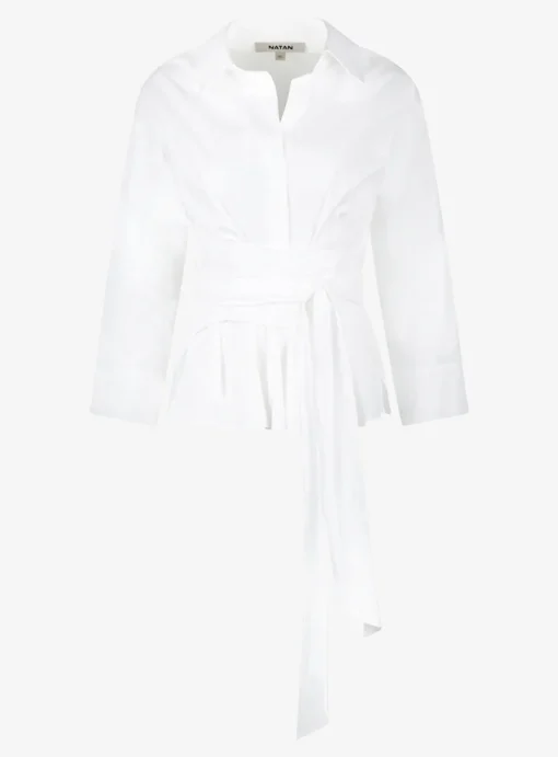 Blouse citron wit met strik taille | DELSCHER. Fashion