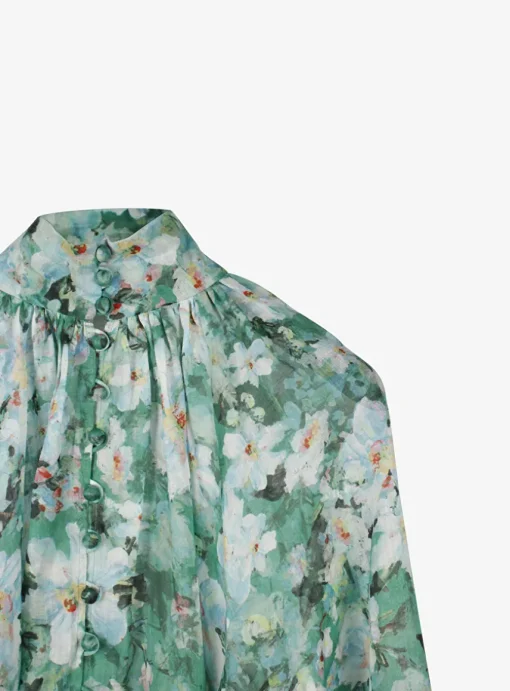 Blouse Everley groen bloemen dessin | DELSCHER. Fashion