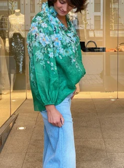 Blouse Everley groen bloemen dessin | DELSCHER. Fashion