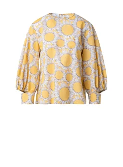 Blouse geel dessin zonnebloemen | DELSCHER. Fashion