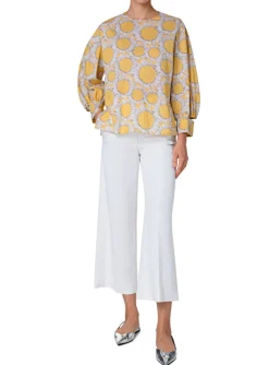 Blouse geel dessin zonnebloemen | DELSCHER. Fashion