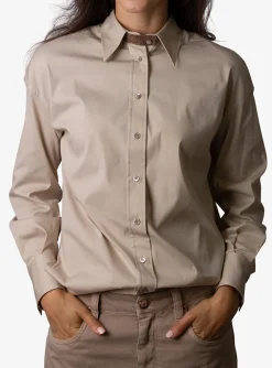 Blouse glad katoen beige | DELSCHER. Fashion