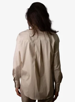 Blouse glad katoen beige | DELSCHER. Fashion