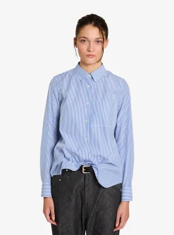 Blouse lennon streep wit blauw | DELSCHER. Fashion