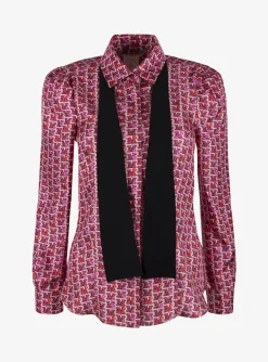 Blouse mino zijde print roze | DELSCHER. Fashion