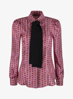Blouse mino zijde print roze | DELSCHER. Fashion