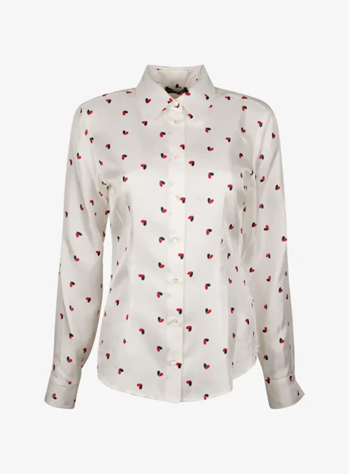Blouse muse offwhite met hartjes | DELSCHER. Fashion