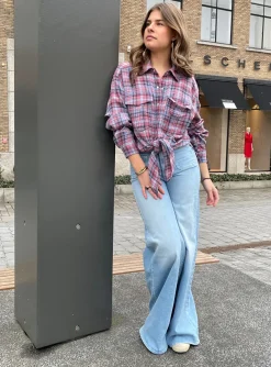 Blouse Nath faded blauw roze geruit | DELSCHER. Fashion