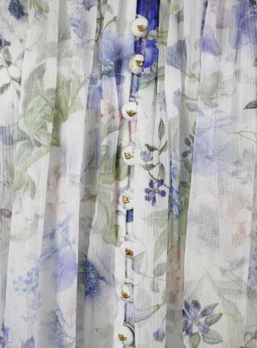 Blouse offwhite blauw roze met strik | DELSCHER. Fashion
