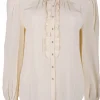 Blouse offwhite roezelrand kraag en sluiting | DELSCHER. Fashion