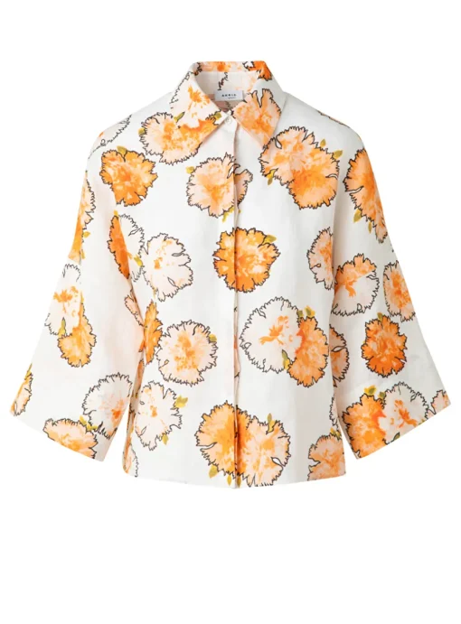 Blouse oranje dessin linnen | DELSCHER. Fashion