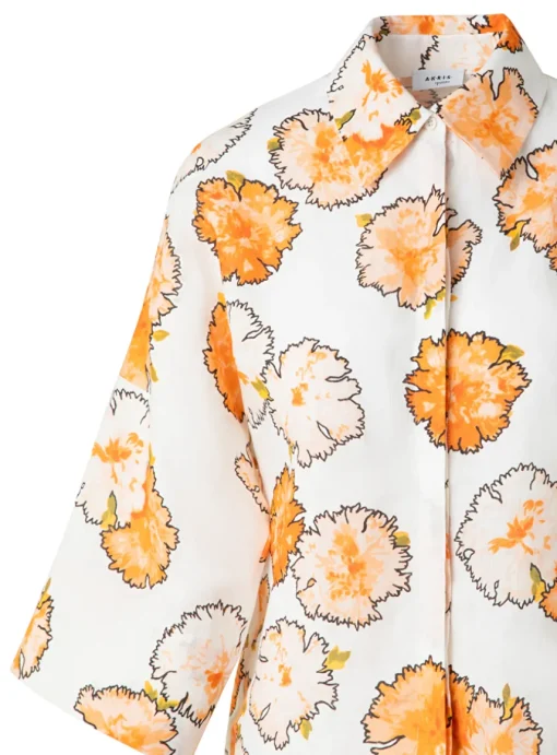Blouse oranje dessin linnen | DELSCHER. Fashion