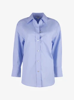 Blouse oversized katoen lichtblauw | DELSCHER. Fashion