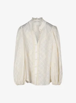 Blouse tallow roomwit broderie en kant | DELSCHER. Fashion
