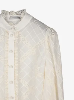 Blouse tallow roomwit broderie en kant | DELSCHER. Fashion
