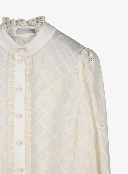 Blouse tallow roomwit broderie en kant | DELSCHER. Fashion