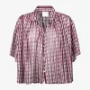 Blouse voile bordeaux offwhite grafische print | DELSCHER. Fashion