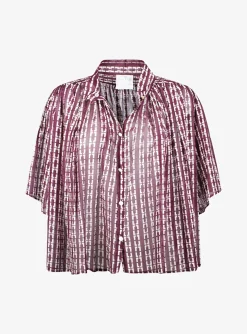 Blouse voile bordeaux offwhite grafische print | DELSCHER. Fashion